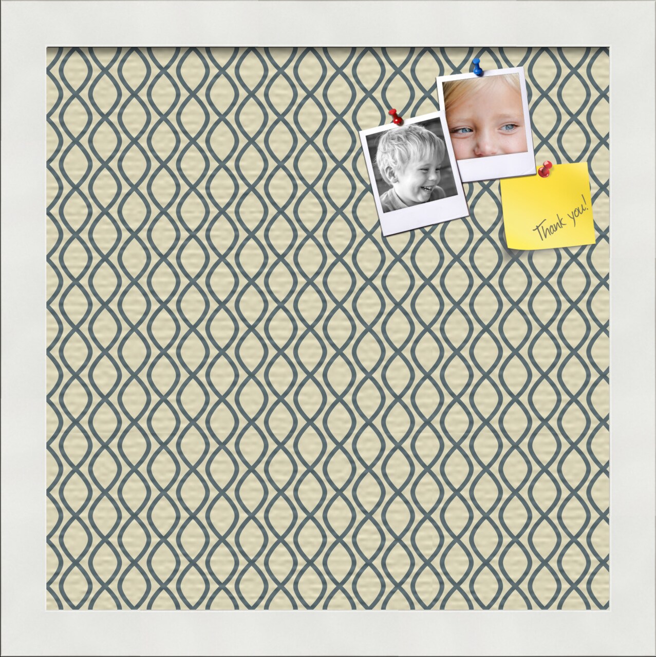 PinPix Custom Bulletin Board Yellow And Blue Waves Poster Board Has a Fabric Style Canvas Finish, Framed in Satin White Frame, by ArtToFrames (PinPix-321)